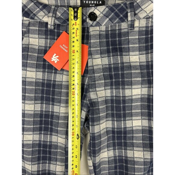 YOUNGLA Dress Pants Gray Navy Blue Plaid Size 30 x 30 Men's Pants Stretch NWT - Picture 4 of 9